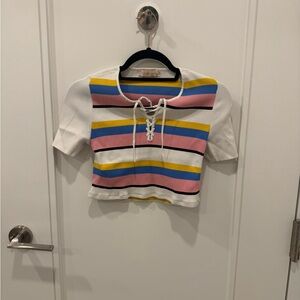 Tory Burch Striped Lace-Up Crop Top